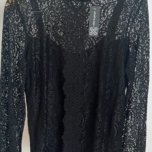🖤 Cable & Gauge Black Lace Mock Neck Blouse - L/G - Picture 7 of 11